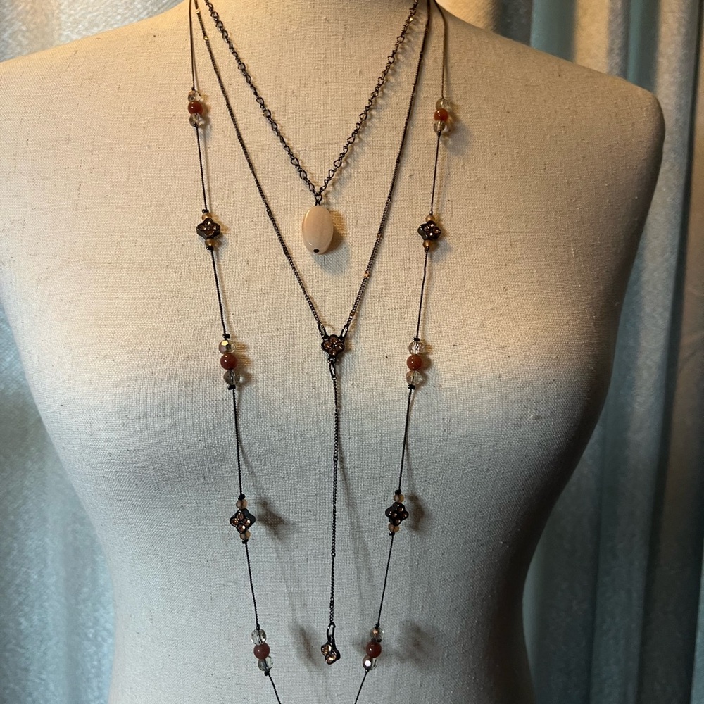 Elegant Multi-Layered Necklace with Brown Accents